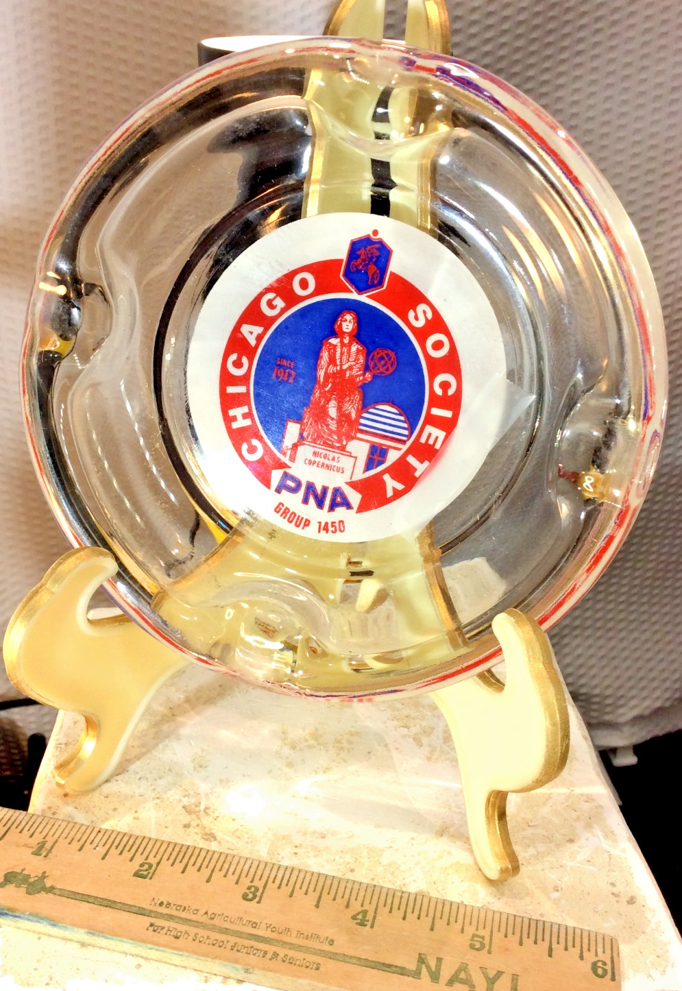 vtg Polish National Alliance Chicago Society PNA Glass Ashtray - euc