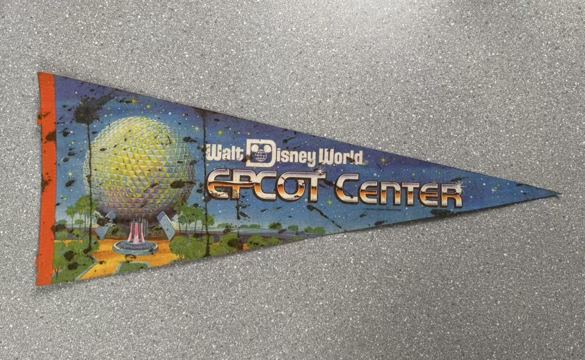 Vintage 1982 Walt Disney World Epcot Center Spaceship Earth Felt Pennant 29”