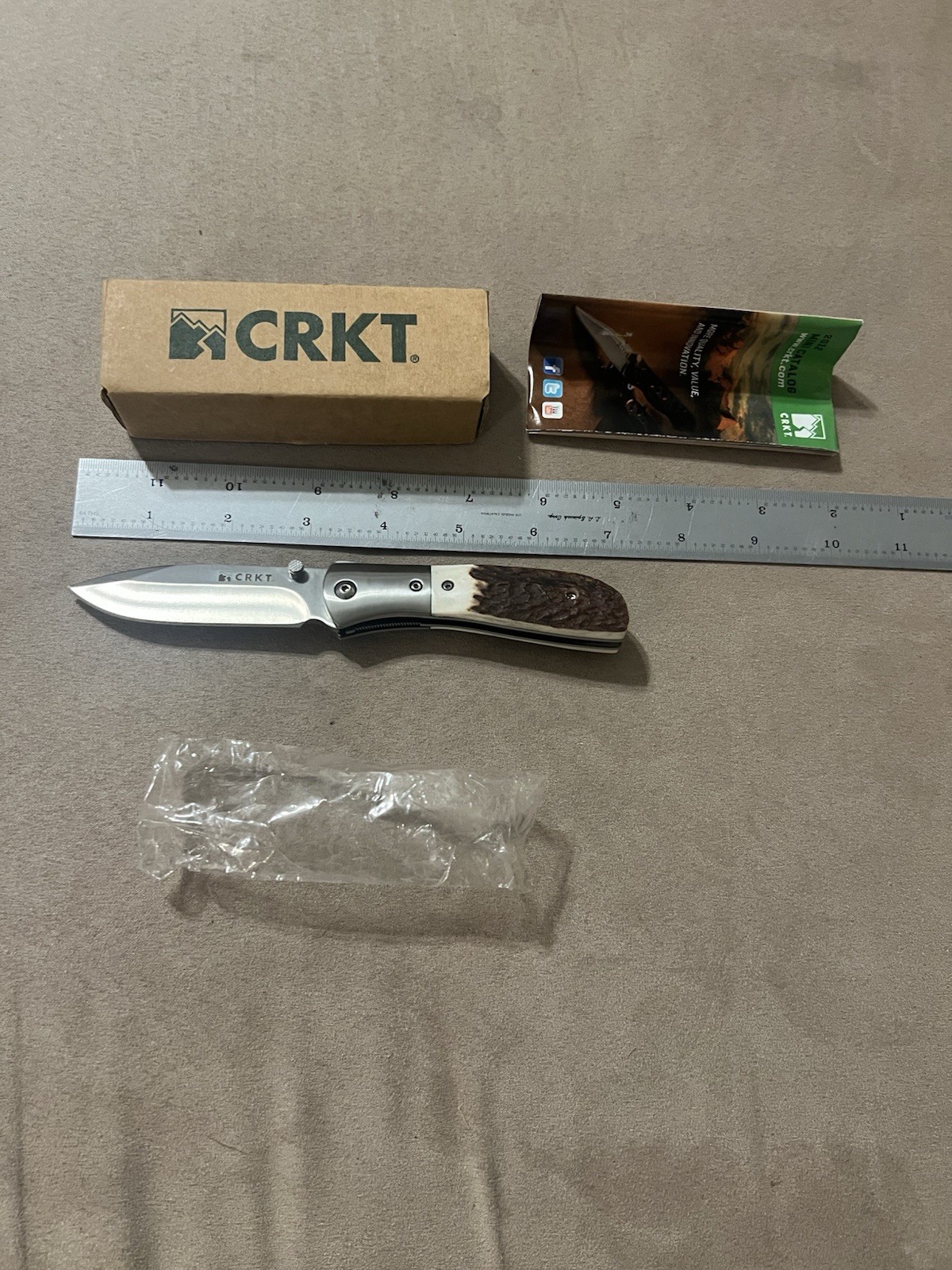 CRKT Model M4-02S Carson Design Stag Grip Folding Blade Pocket Knife NOS In Box