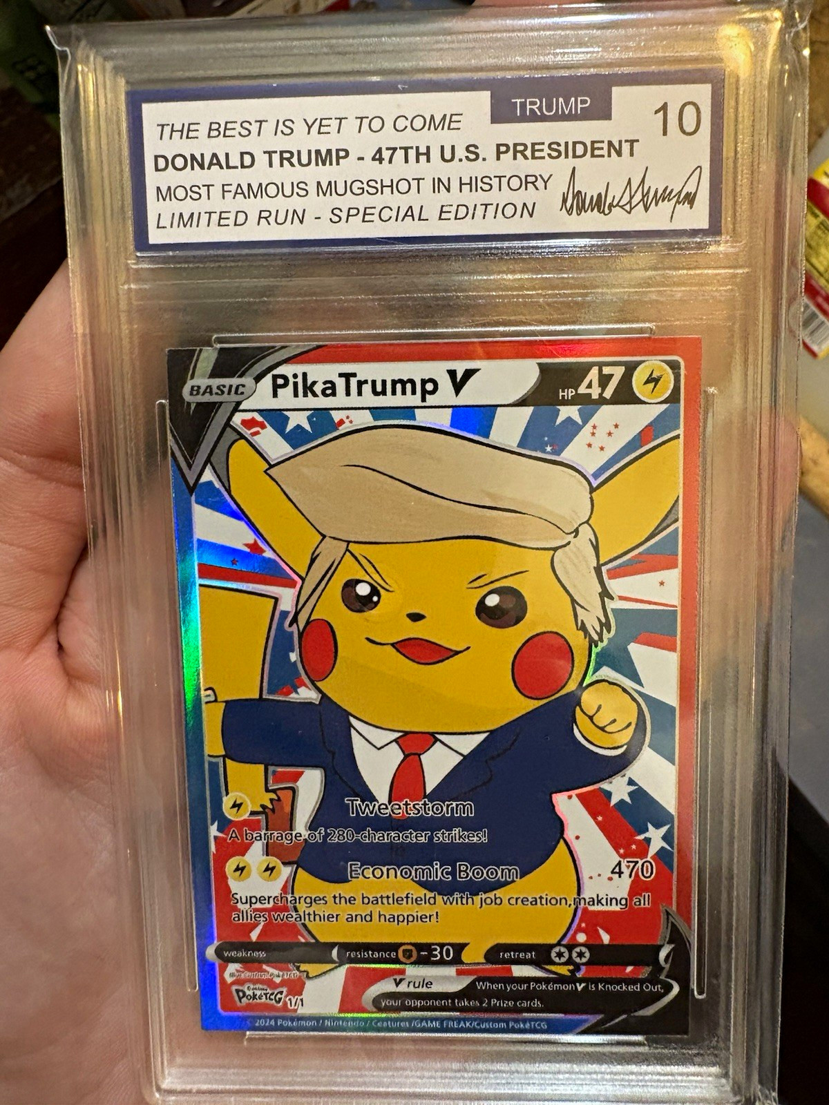 PokéTGGuy PikaTrump V #470 2024 Pikachu Donald Trump Limited Run Special