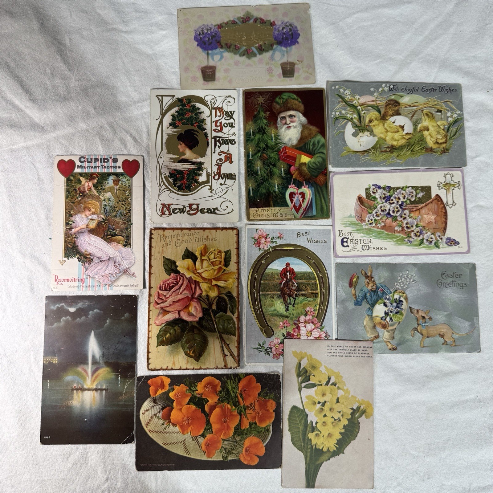 Antique 1910’s Vintage Used Postcards Lot Of 12 Holiday & Best Wishes
