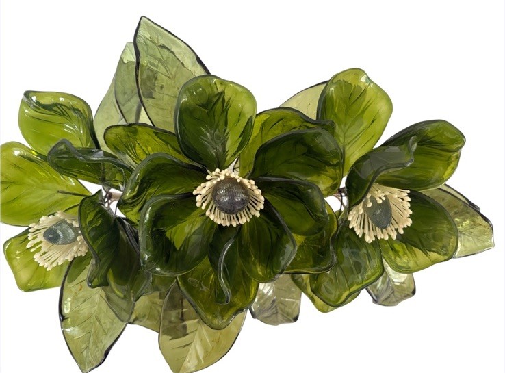 J Corelli 1967 Vintage Green Cellulose Acrylic Flower Centerpiece Lucite
