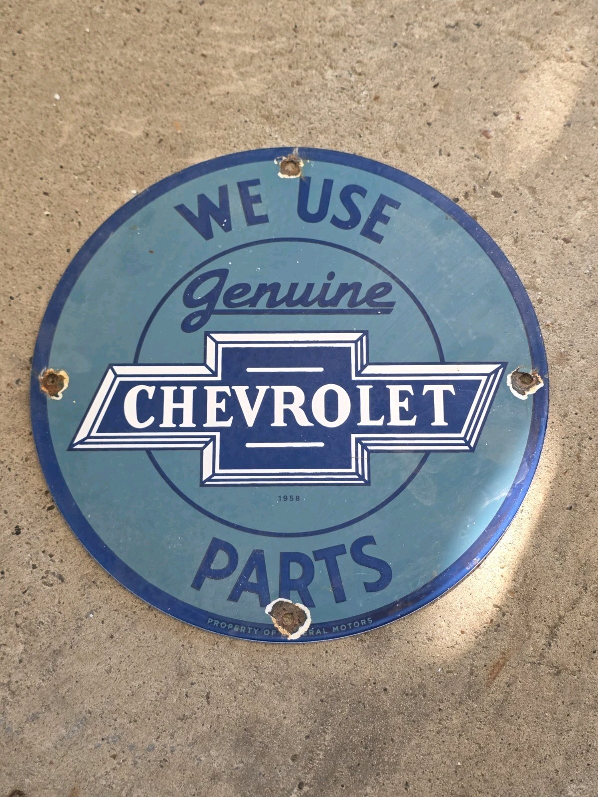 1950'S VINTAGE WE USE GENUINE CHEVROLET PARTS PORCELAIN SIGN 12