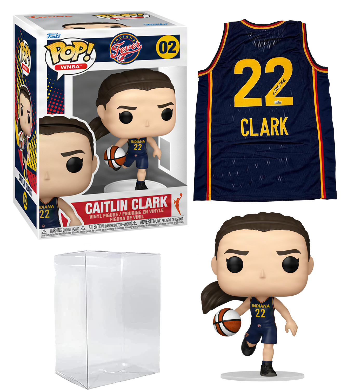 Caitlin Clark #02 + Facsimile Signed Jersey Bundle Funko POP WNBA: Fever Case