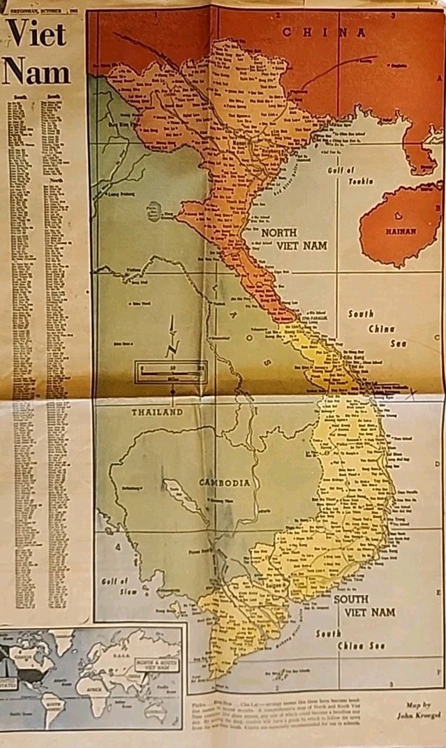 Vintage Vietnam Color Map October 19, 1965 Oregonian John Kroegel 