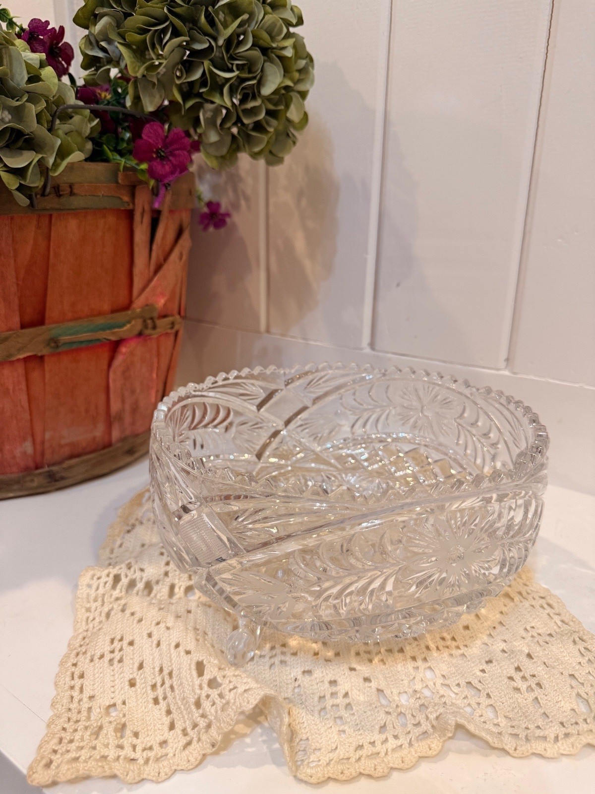 Vintage Crystal 3-Footed Bowl 8