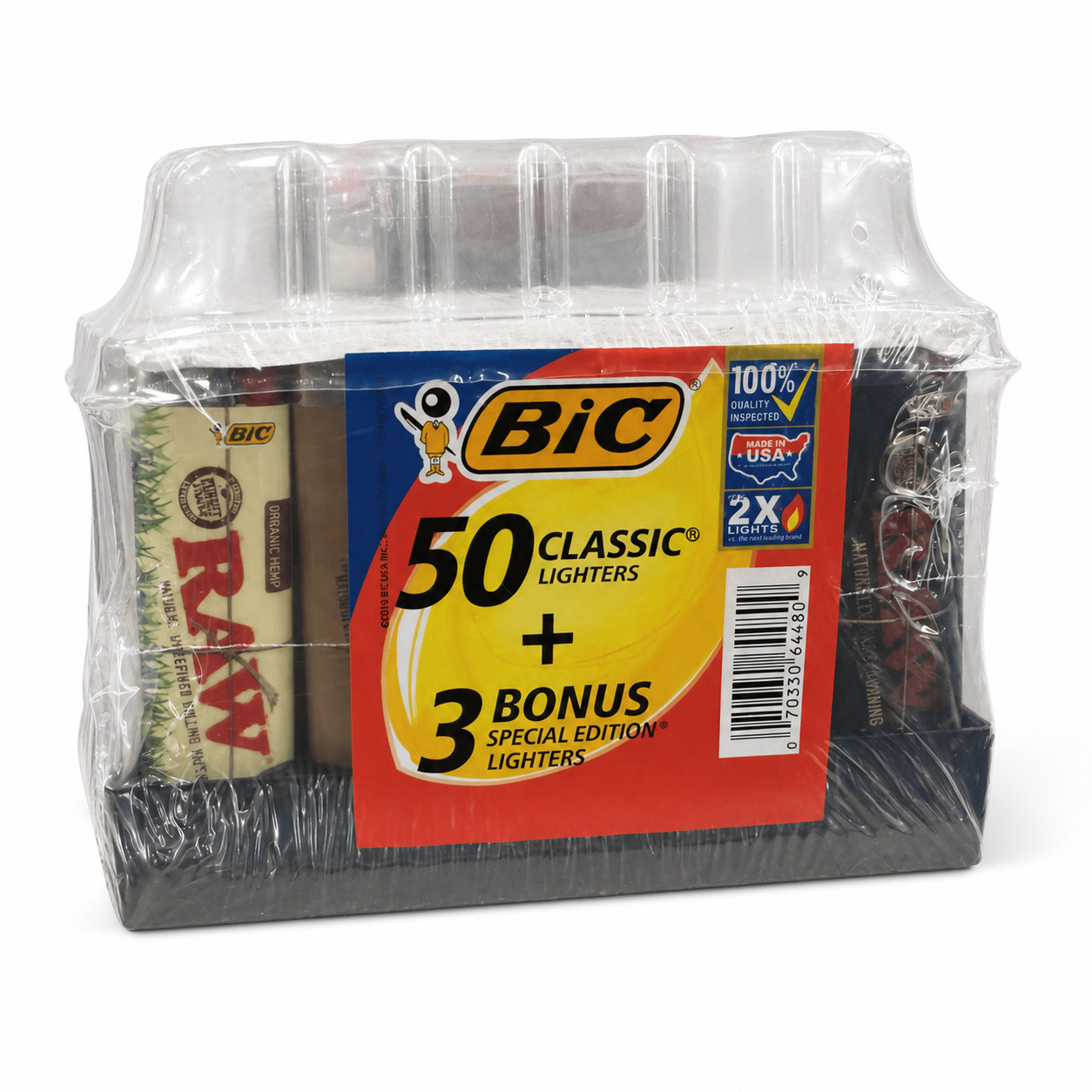RAW BIC Lighters Bulk 50 Pack + 3 Bonus Classic Maxi Full Size Display Tray