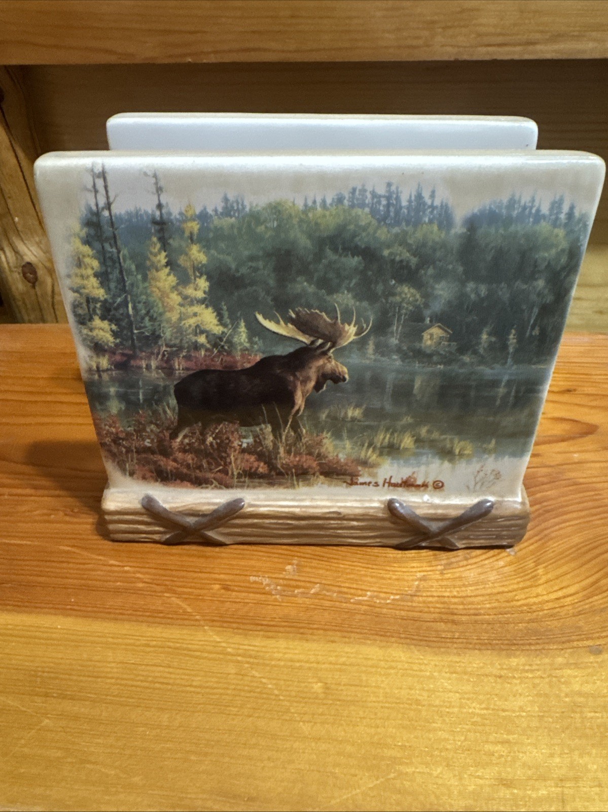 Vintage Hautman Brothers Collection James Hautman Ceramic Moose Napkin Holder
