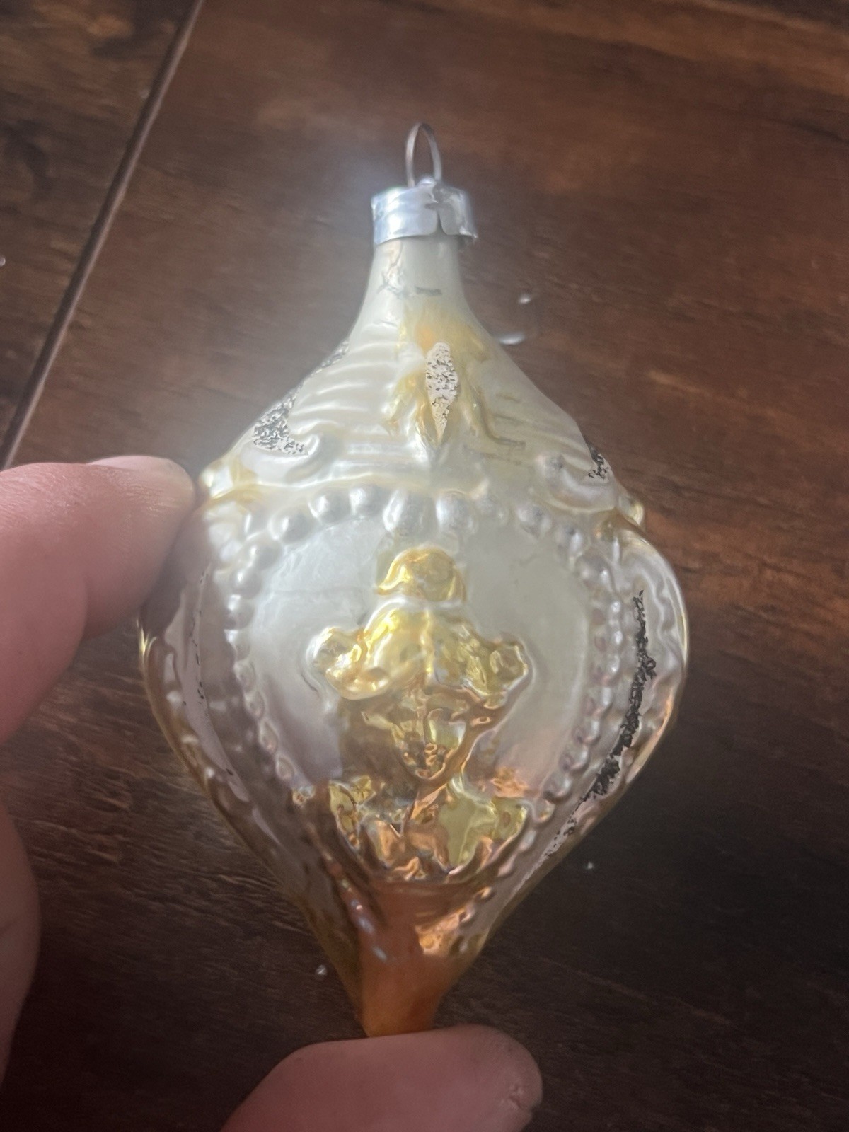 Vintage West Germany teardrop glass ornament 3 3/4” long