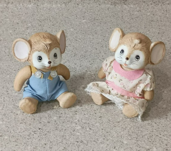 Vintage Homco Porcelain Country Mice With Moveable Arms/Legs