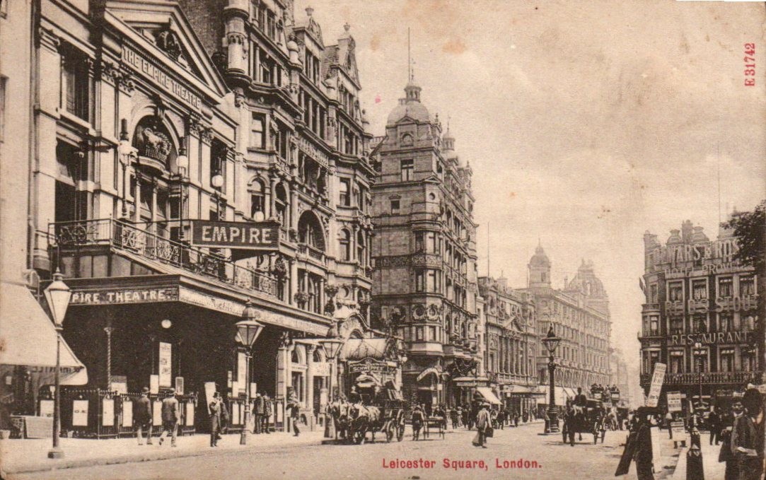 Leicester Square London Empire Theatre Antique Postcard c1908 Stengel Horse Cabs