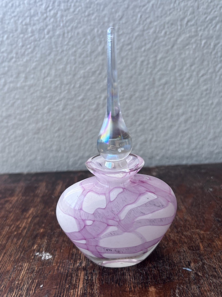 Vintage Hand Blown Pink & White Art Glass Perfume Bottle