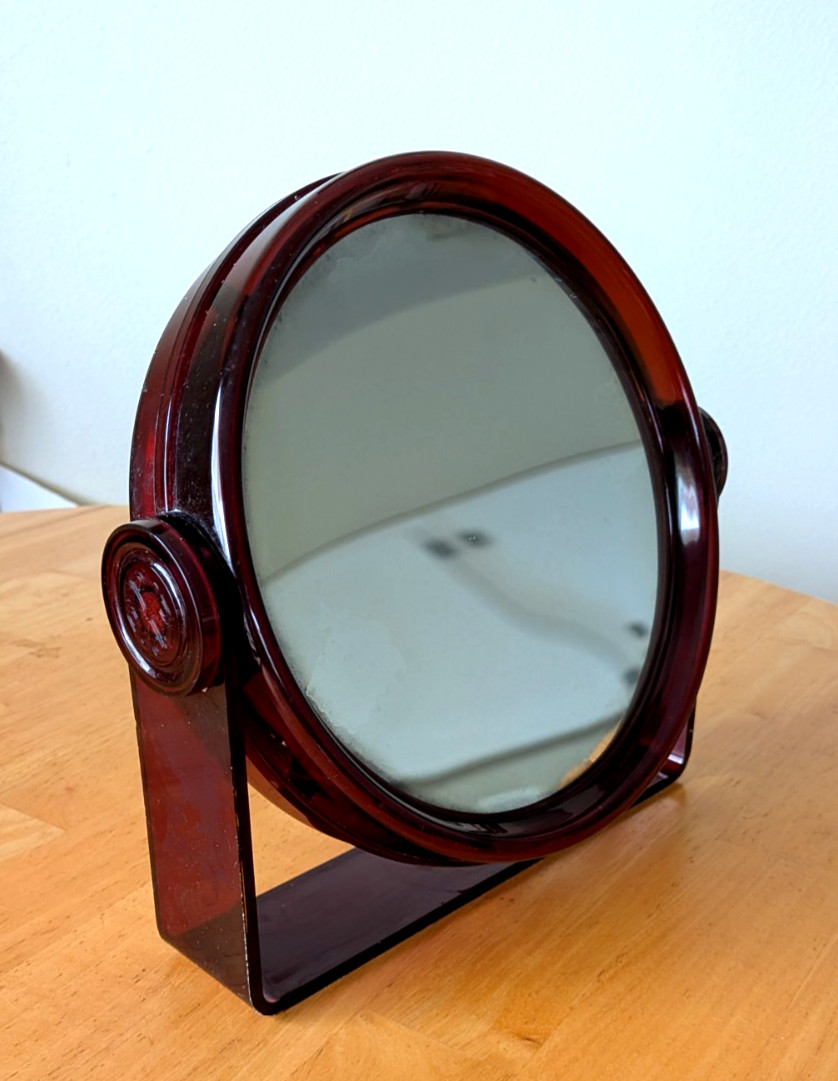 Vintage MCM Swivel 2 Sided  Vanity Makeup Mirror Amber Smoked Lucite Acrylic D9\