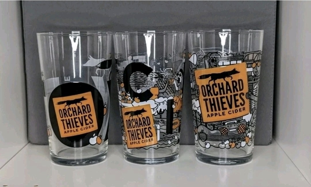 3 X Orchard Thieves Cider Pint 20oz Glasses Brand New - A Full Collectors Set