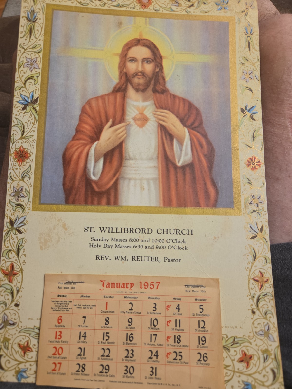 Vintage 1957 SUPERIOR GIFT LINE RELIGIOUS CALENDAR  Lithograph PHOTO WILL CHURCH