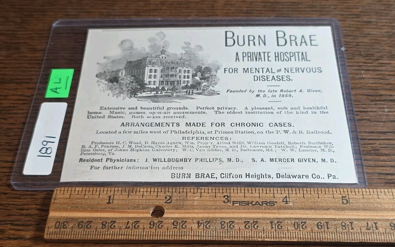 VTG 1891 Burn Brae Private Mental Diseases Hospital Pennsylvania Picture Doctor