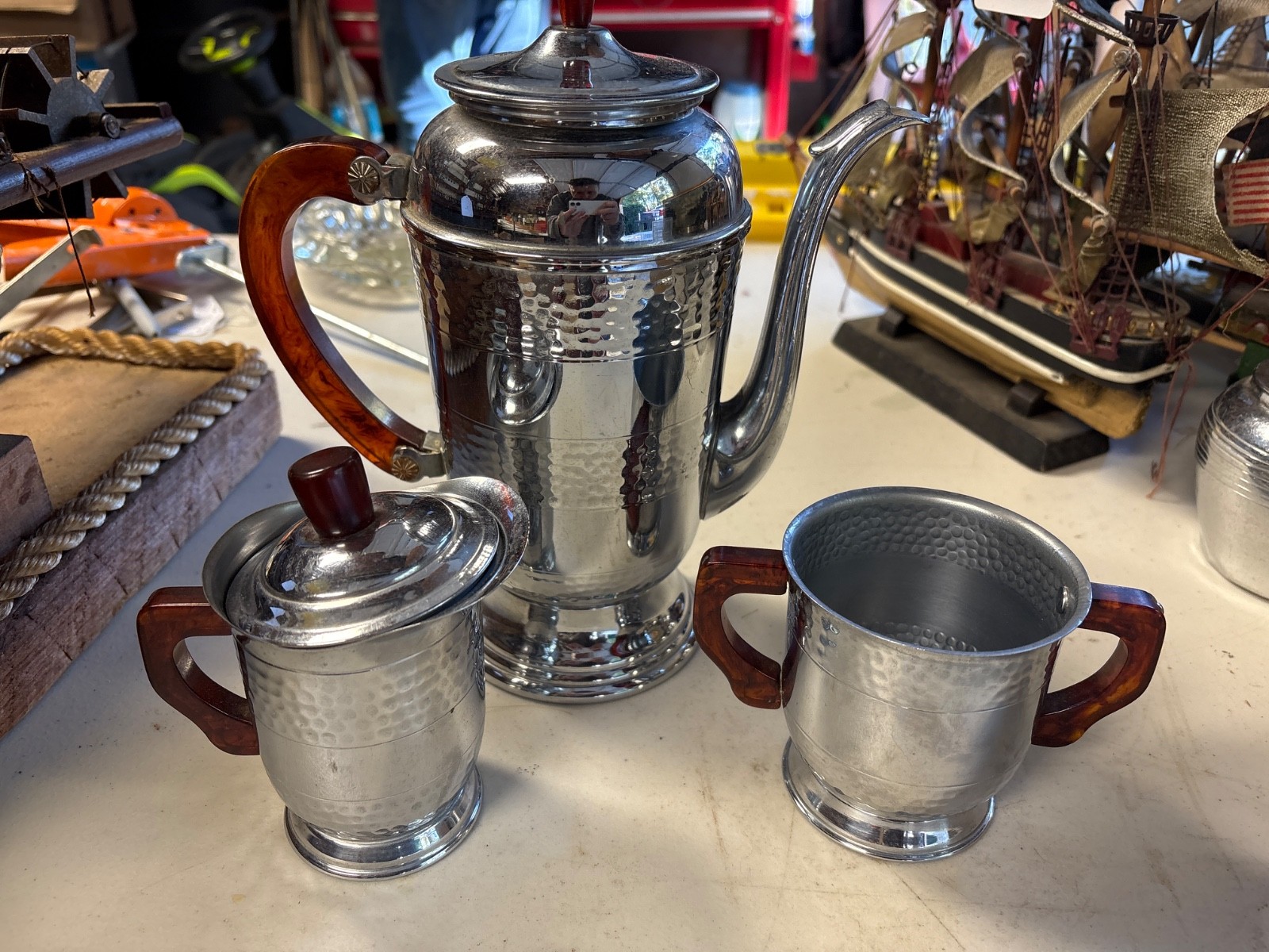 ART DECO 3pc VINTAGE STAINLESS COFFEE TEA SET