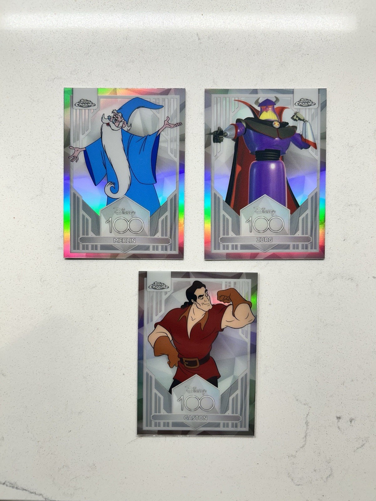 2023 Topps Chrome Disney 100 Years Refractor 3 Card Lot Zurg Merlin Gaston