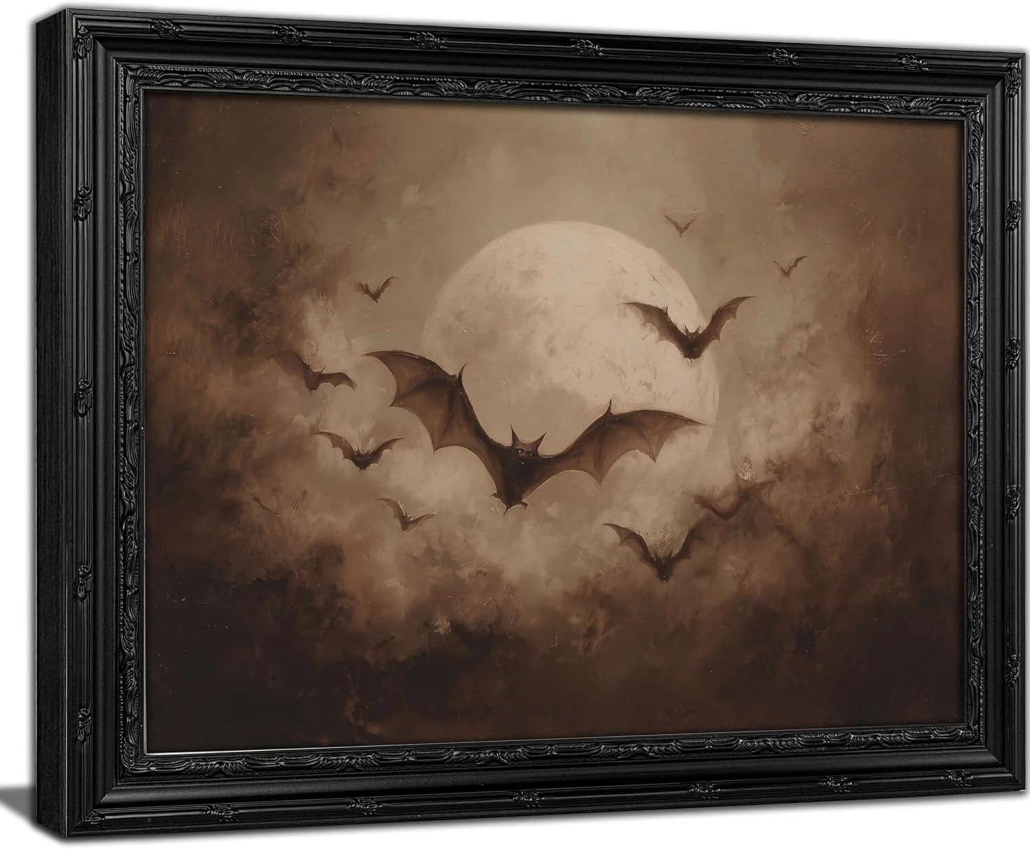 KKP Vintage Halloween Flying Bats Full Moon Framed Wall Art