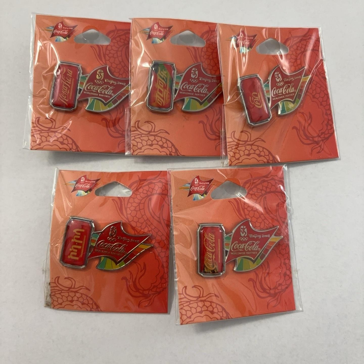 Vtg Coca Cola Beijing 2008 Olympics Enamel Lapel Pins Lot Of 5 Coke Can Set