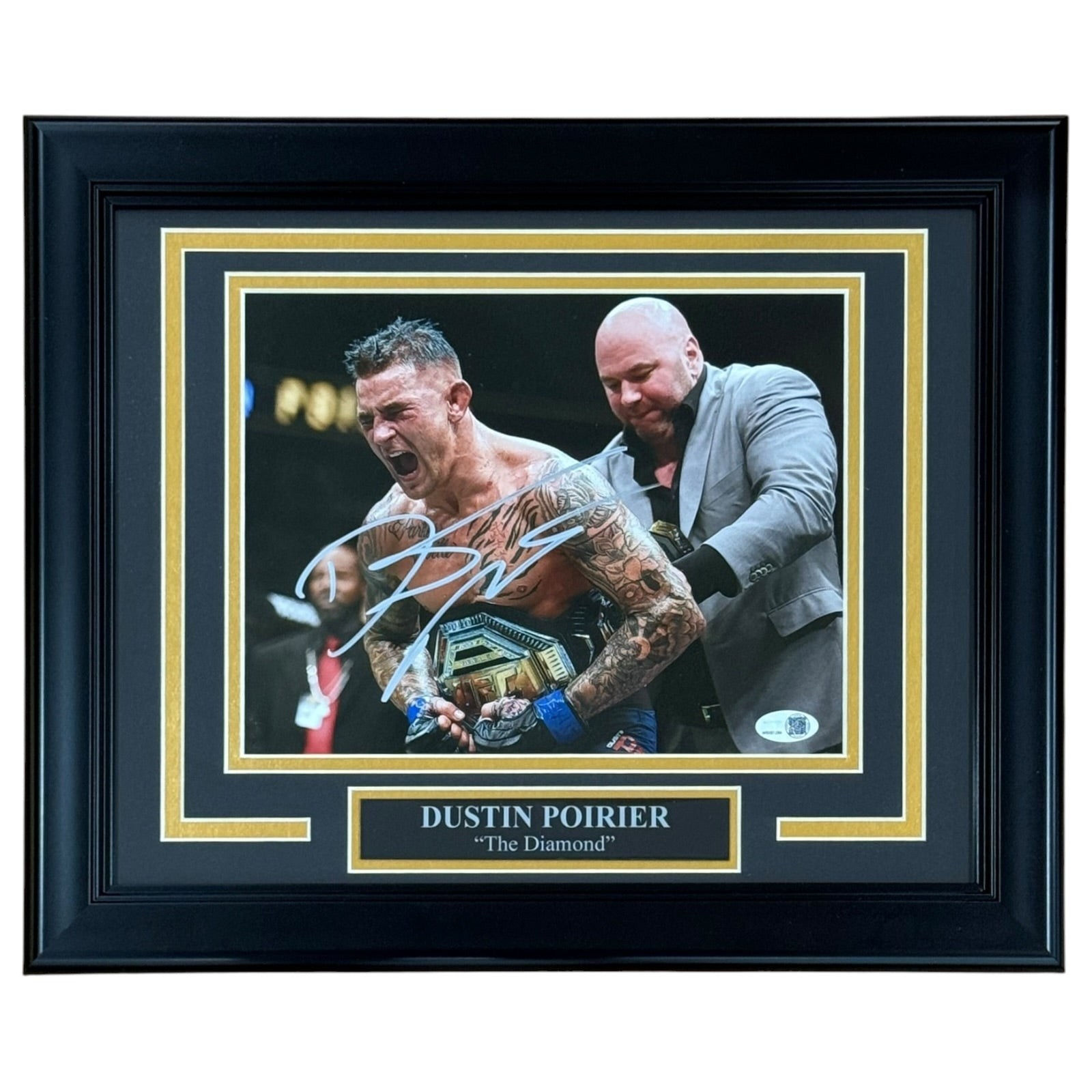 Dustin Poirier Autographed UFC (Belt with Dana White) Deluxe Framed 8x10 Photo -