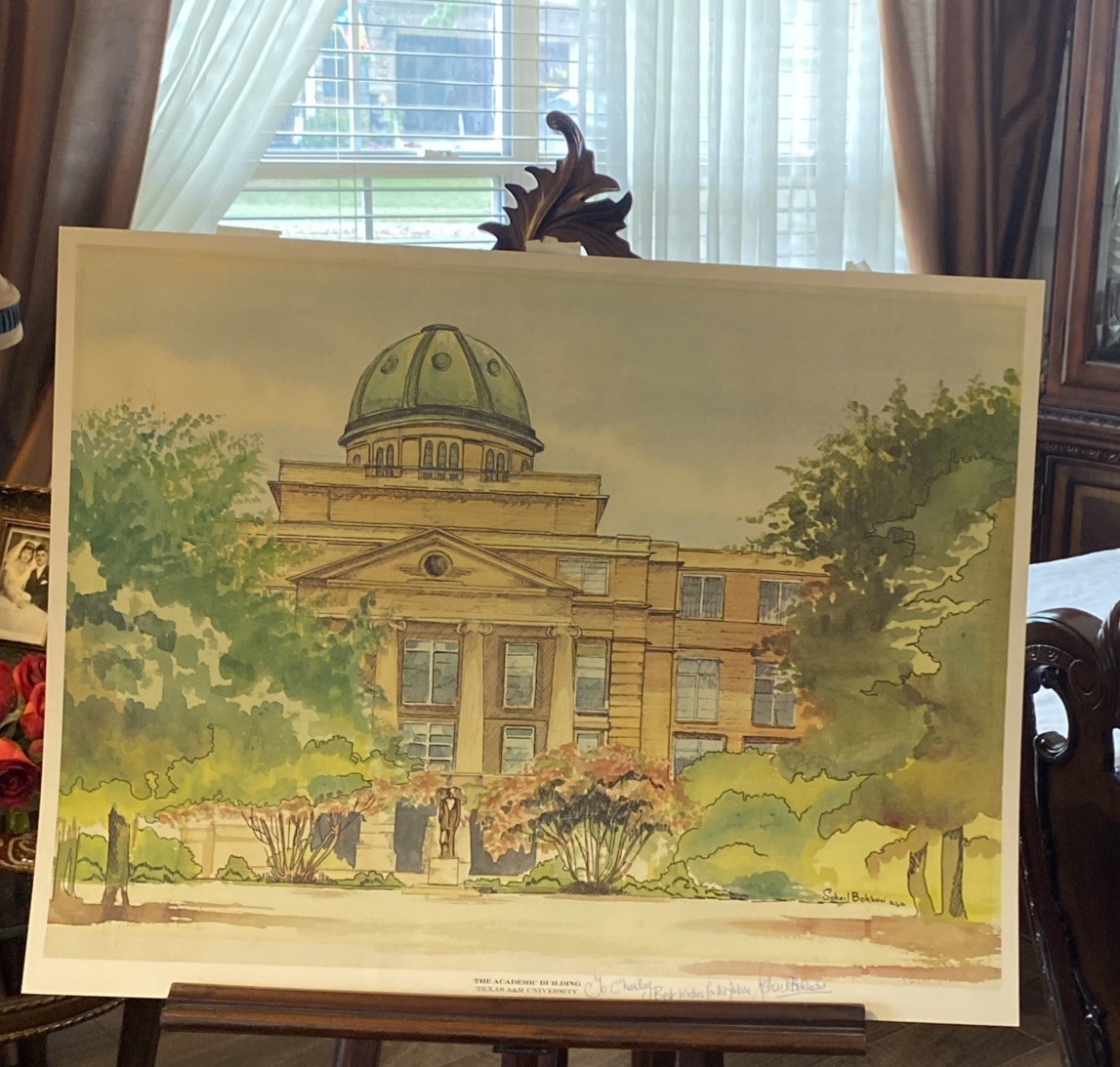 Vintage Texas A&M university watercolor Print by Sohail Bukhari signed & Dated 