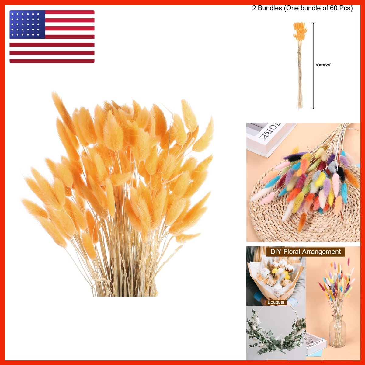 MECCANIXITY 120pcs Rabbit Bunny Tails Dried Flowers 24