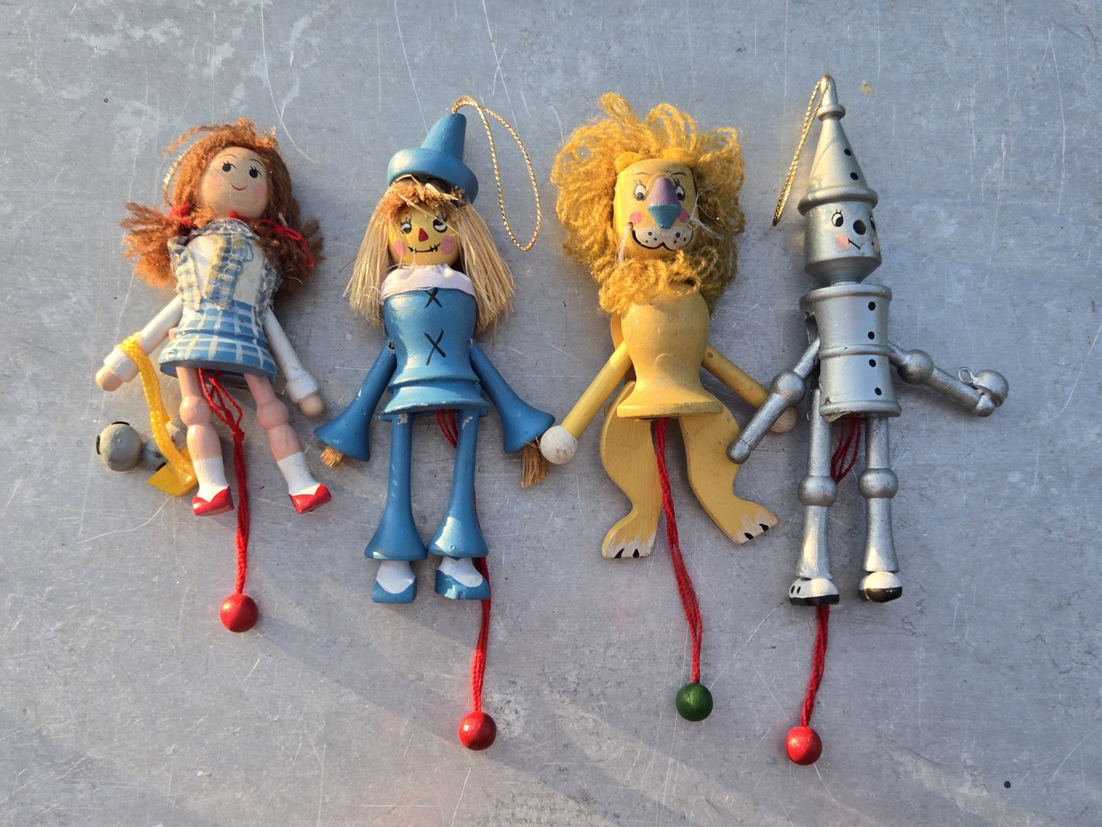 1983 Kurt Adler Wizard Of OZ Ornaments Pull String Lion Tinman Scarecrow Dorothy