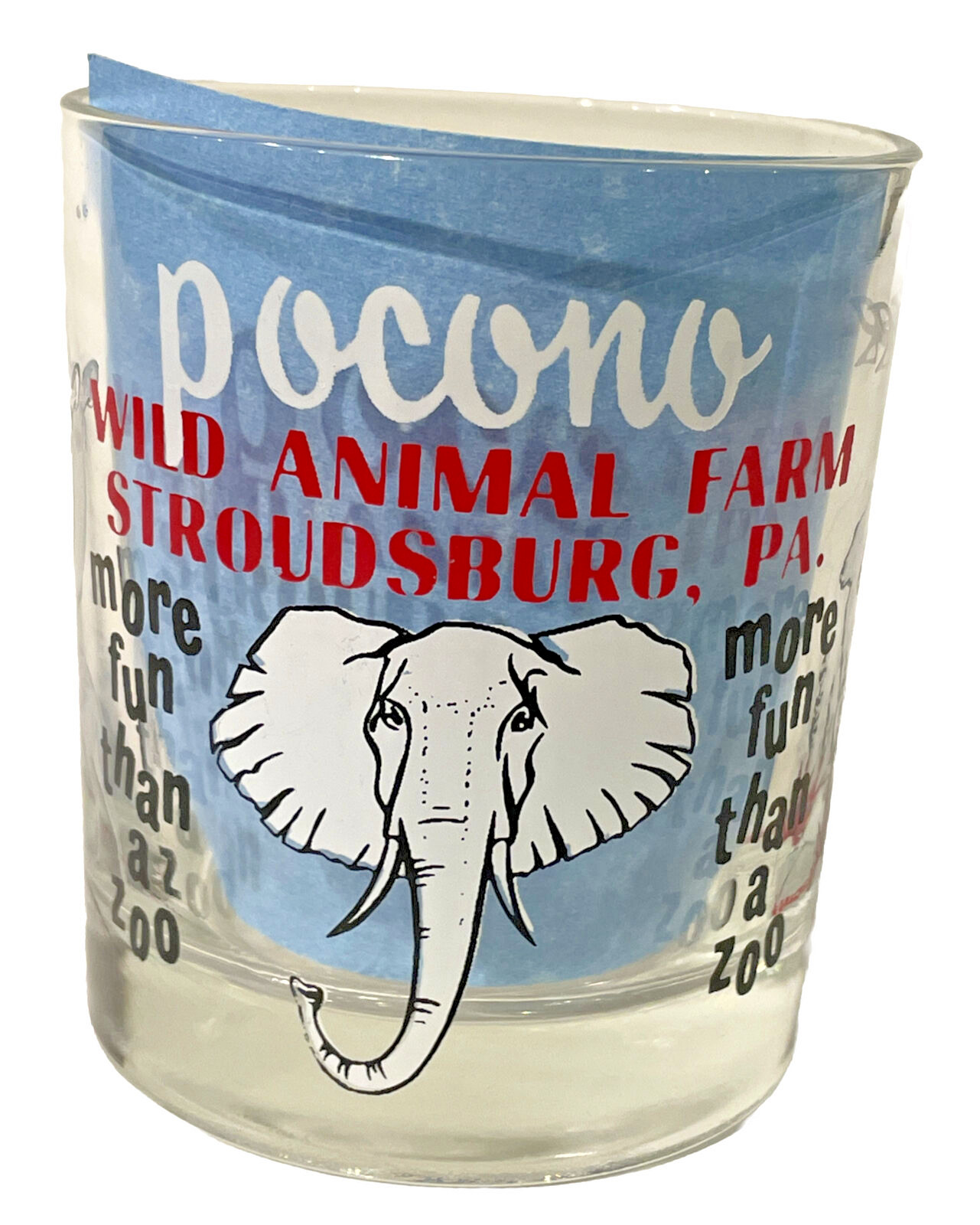 Pocono Wild Animal Farm Glass Stroudsburg PA Juice Whisky Water 3.5 x 2.5  1970s