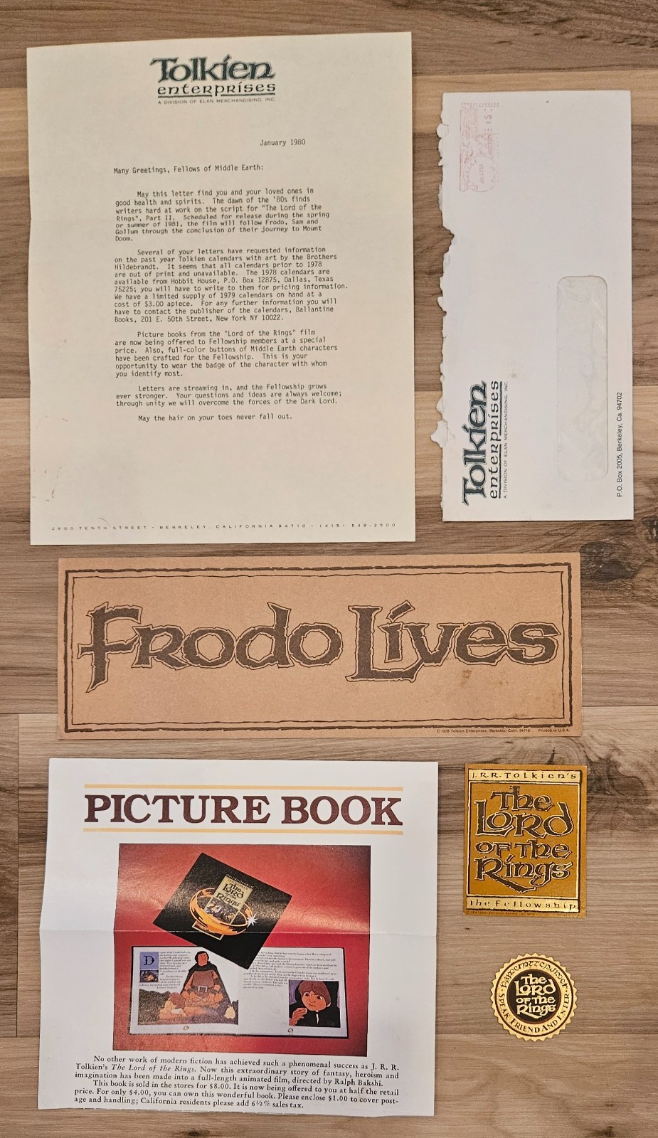 1978 Lord of the Rings Fellowship Membership Kit Tolkien RARE Original Envelope