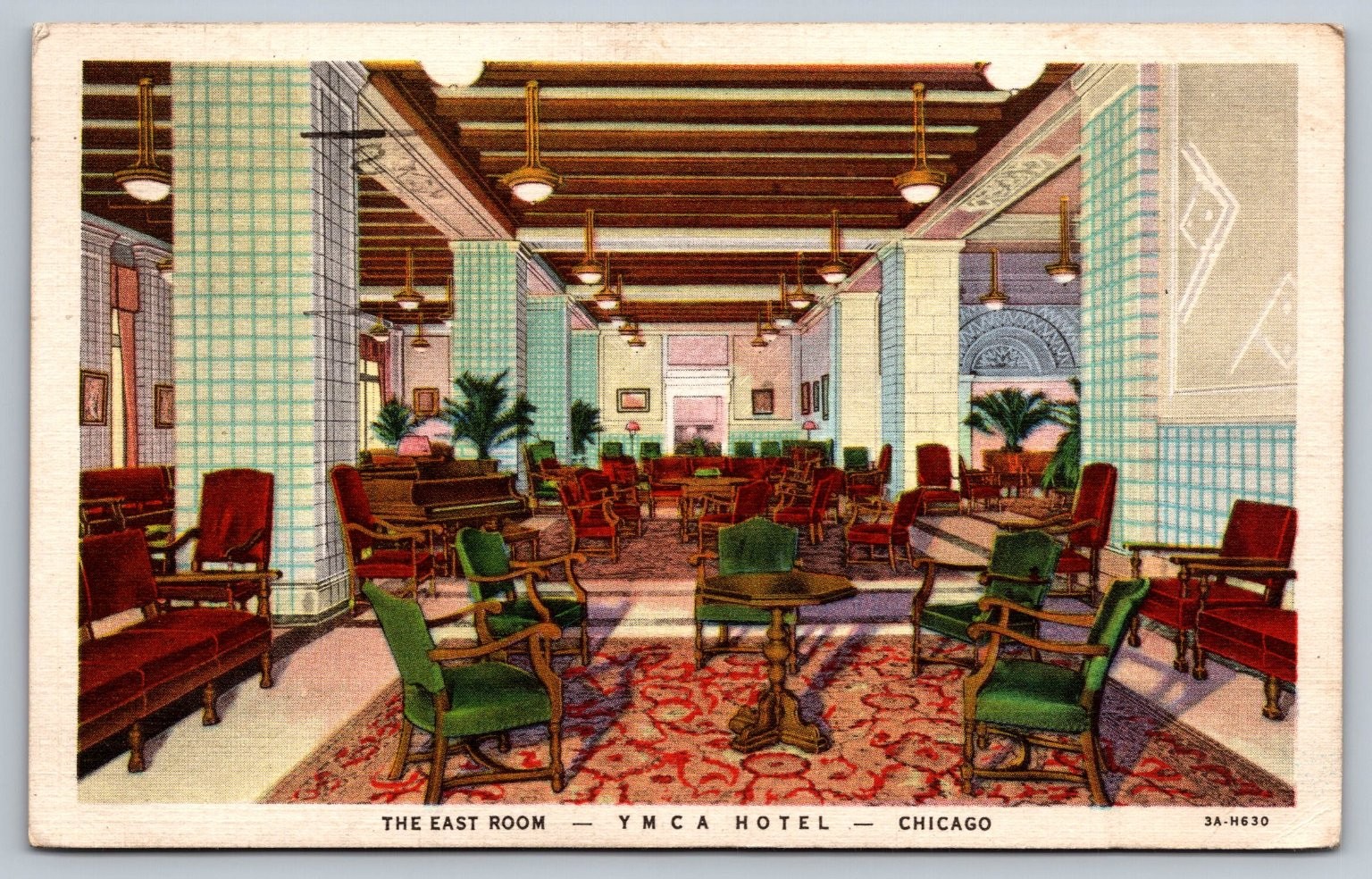 1933 Chicago Ymca Hotel East Room Linen Postcard World\'s Fair Era