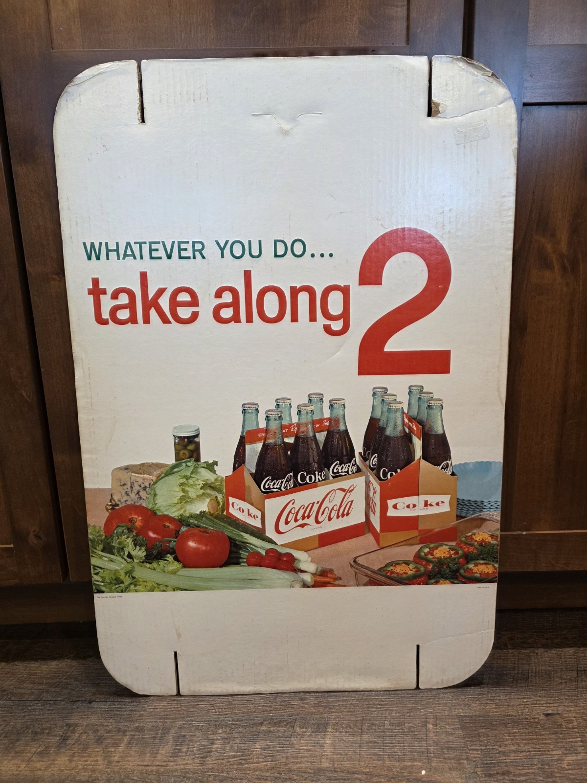 Vintage 1960s Coca Cola Double Sided Cardboard Sign Grocery Cart Hanger Coke NOS
