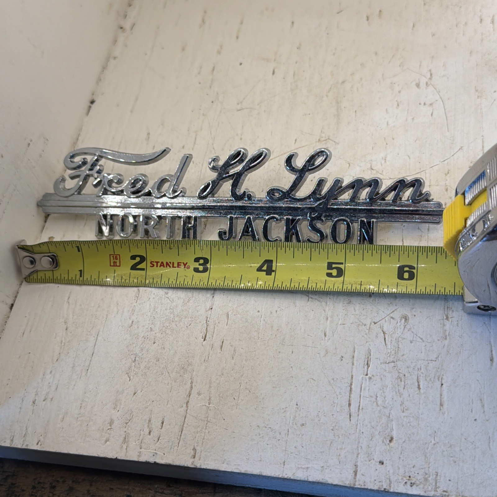 NOS Vintage Fred H Lynn North Jackson Car Auto Dealership Dealer Metal Emblem