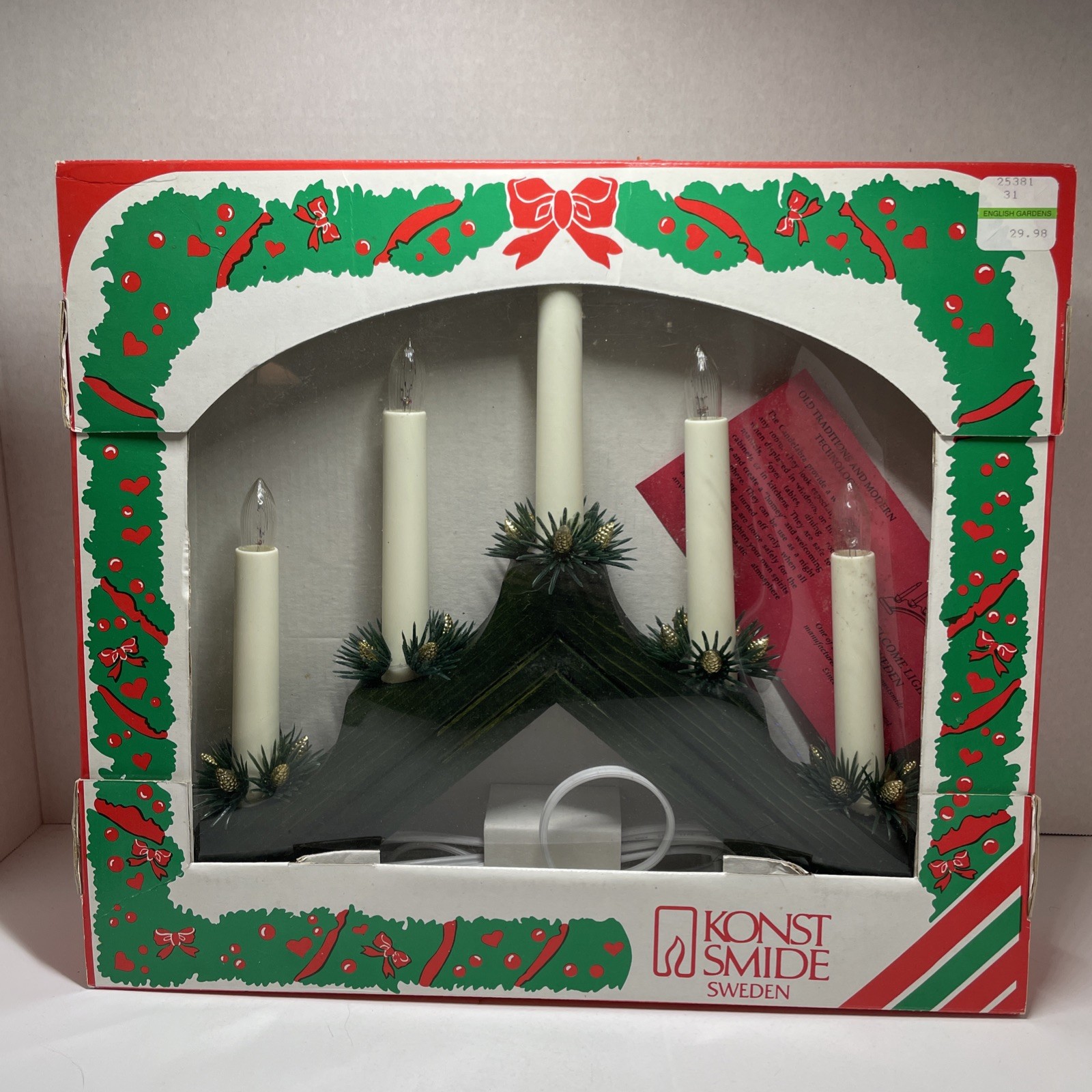 Konst Smide Green Wooden 5 Lighted Swedish Bridge Candolier Electric Candelabra