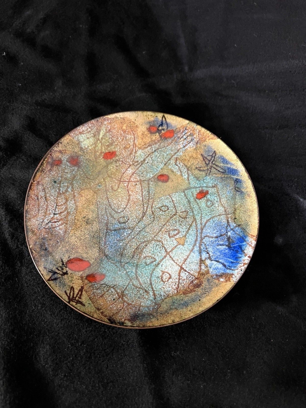 Handmade Abstract Studio Pottery Plate Signed RK | Modern Art Ceramic Decor