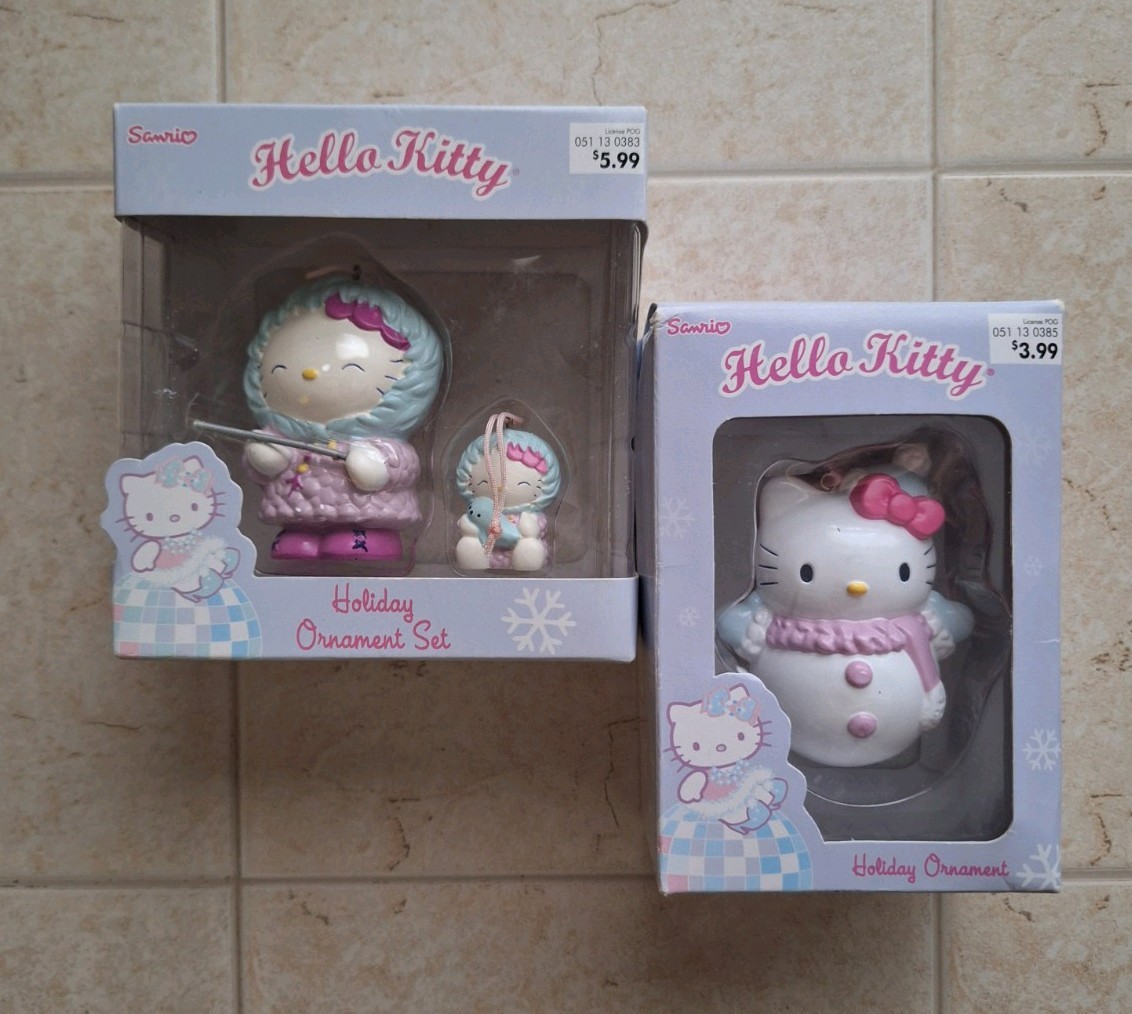 VTG Sanrio Hello Kitty Holiday Ornaments Boxed Set And Snowman Christmas 2005  