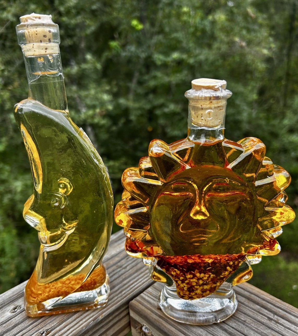 Vintage Crescent Moon & Sun Face Figural Celestial Glass Bottles With Cork
