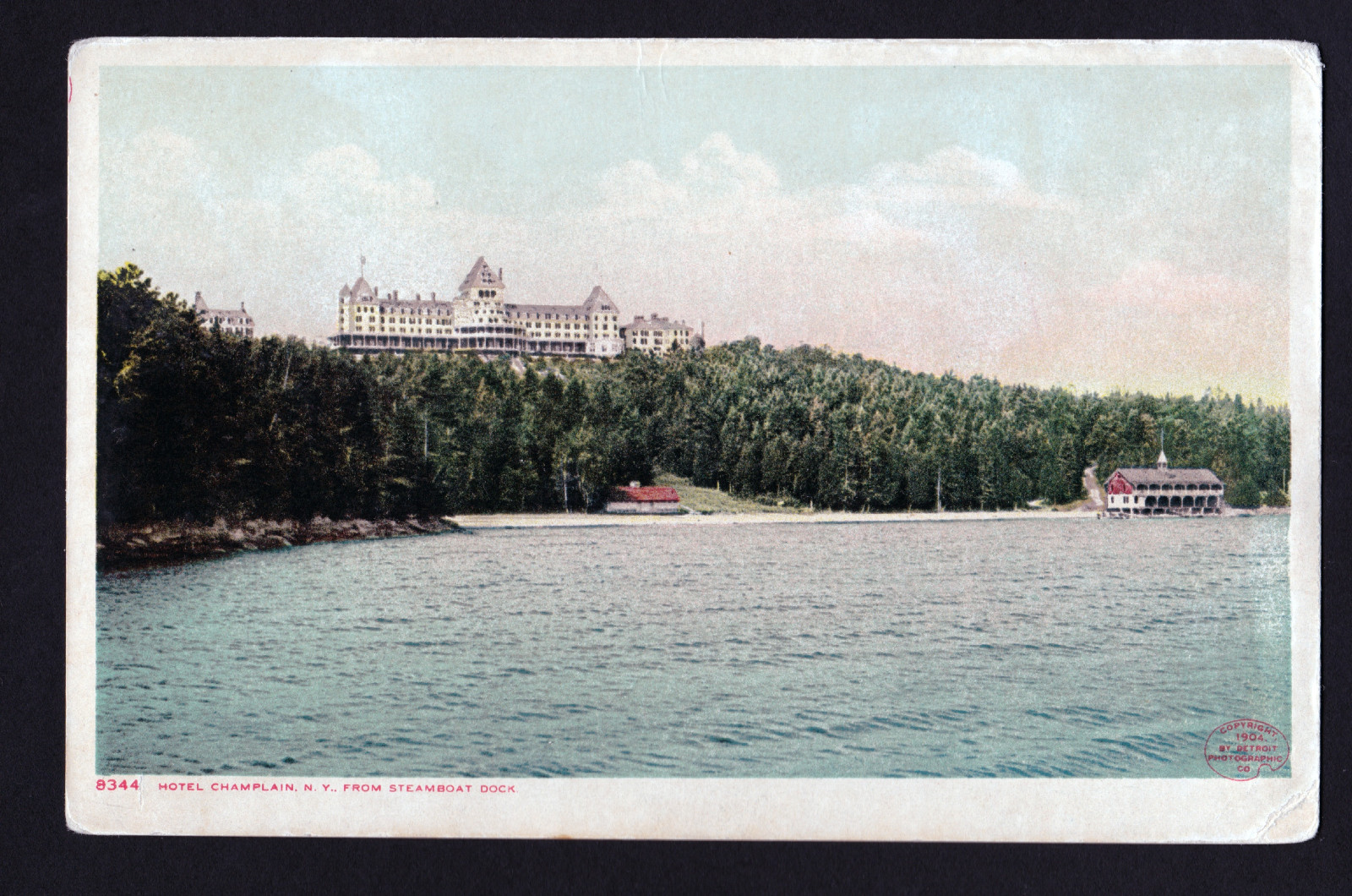 c1904-07 view Hotel Champlain from Steamboat dock New York postcard