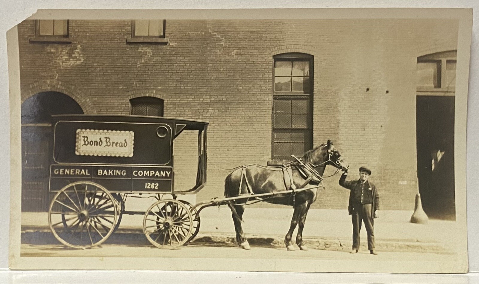 Bond Bread Horse Drawn Delivery Wagon & Salesman~General Bakery Co. Photograph