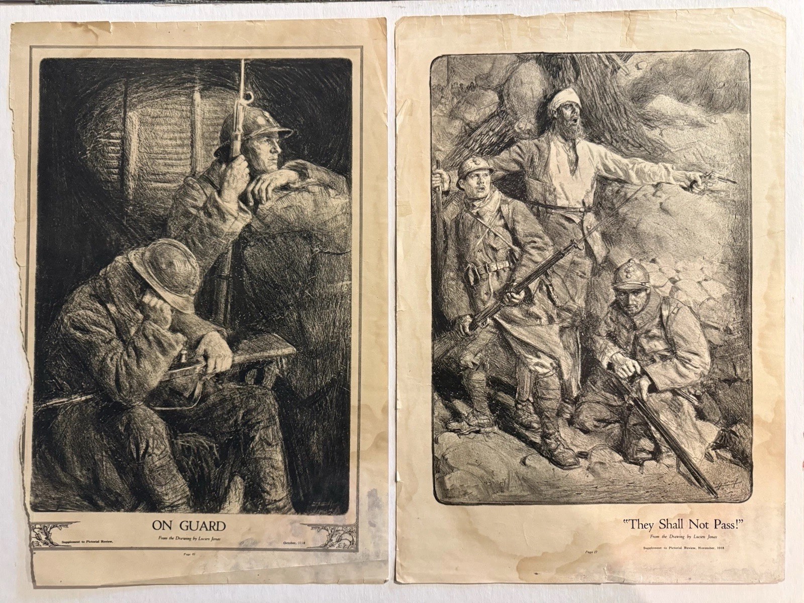 4 Vintage 1918-1919 WWI Art Prints Lucien Jonas Pictorial Review Military Art