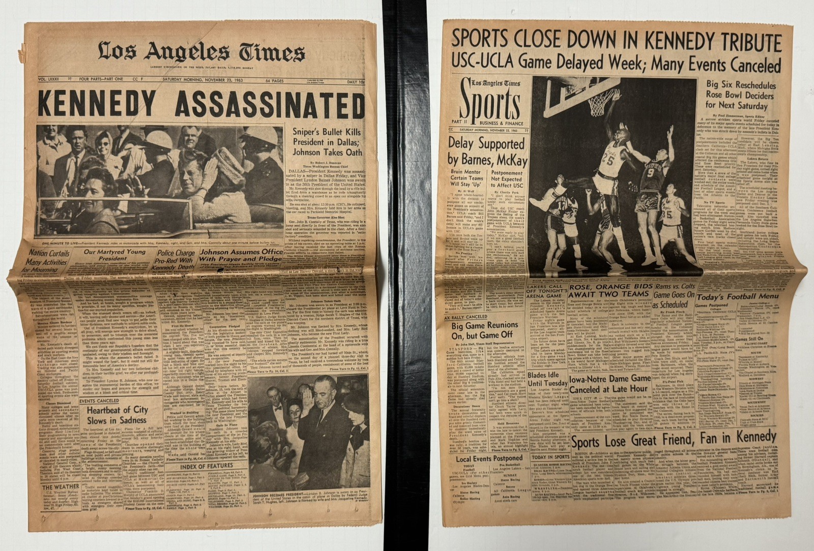 1963 Los Angeles Times JFK Kennedy Assassinated Newspaper Nov 23 LA Parts 1 & 2