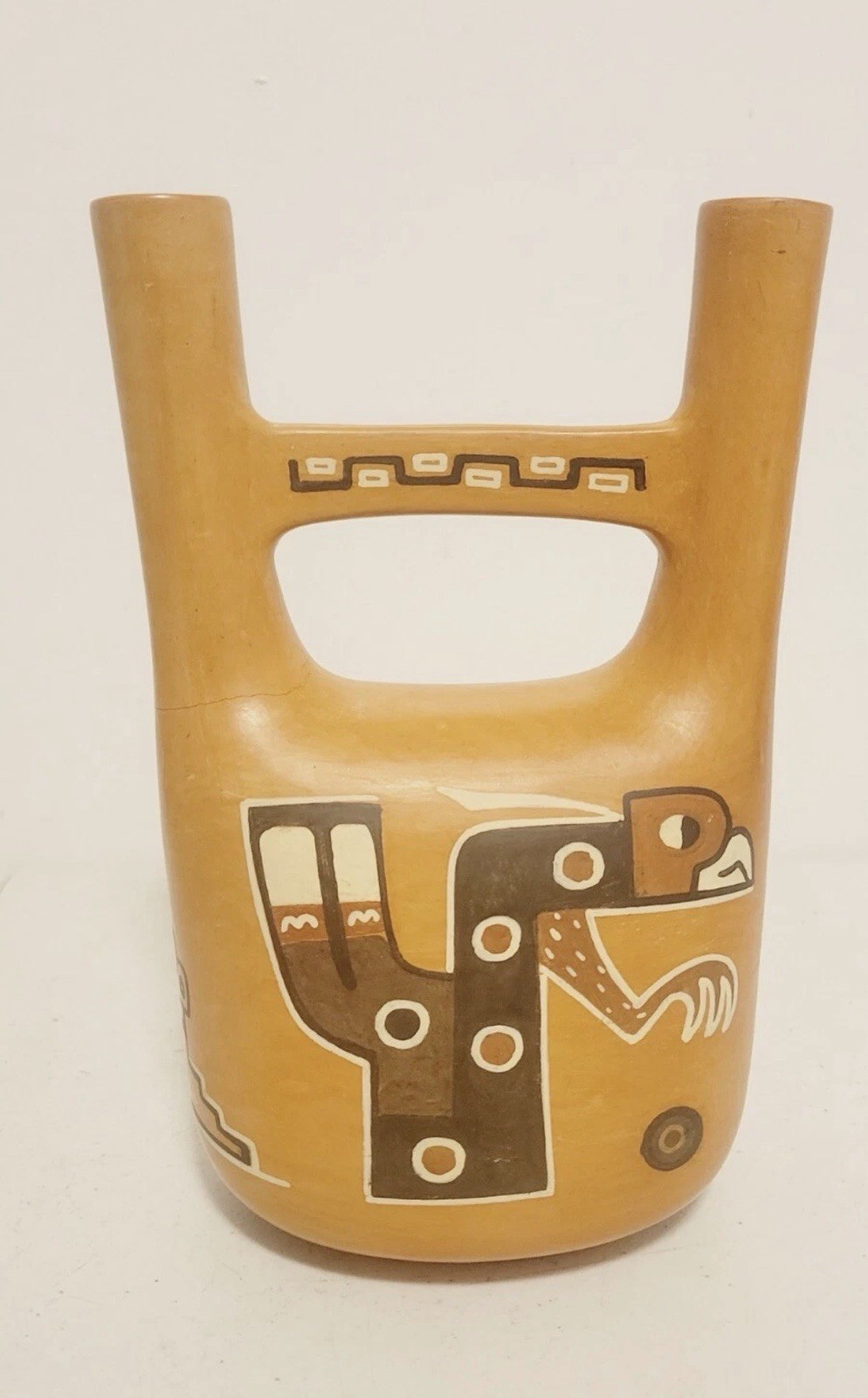 Vintage Bolivia Bolivian Double Spout Pottery Vessel Signed Bolivia Etc