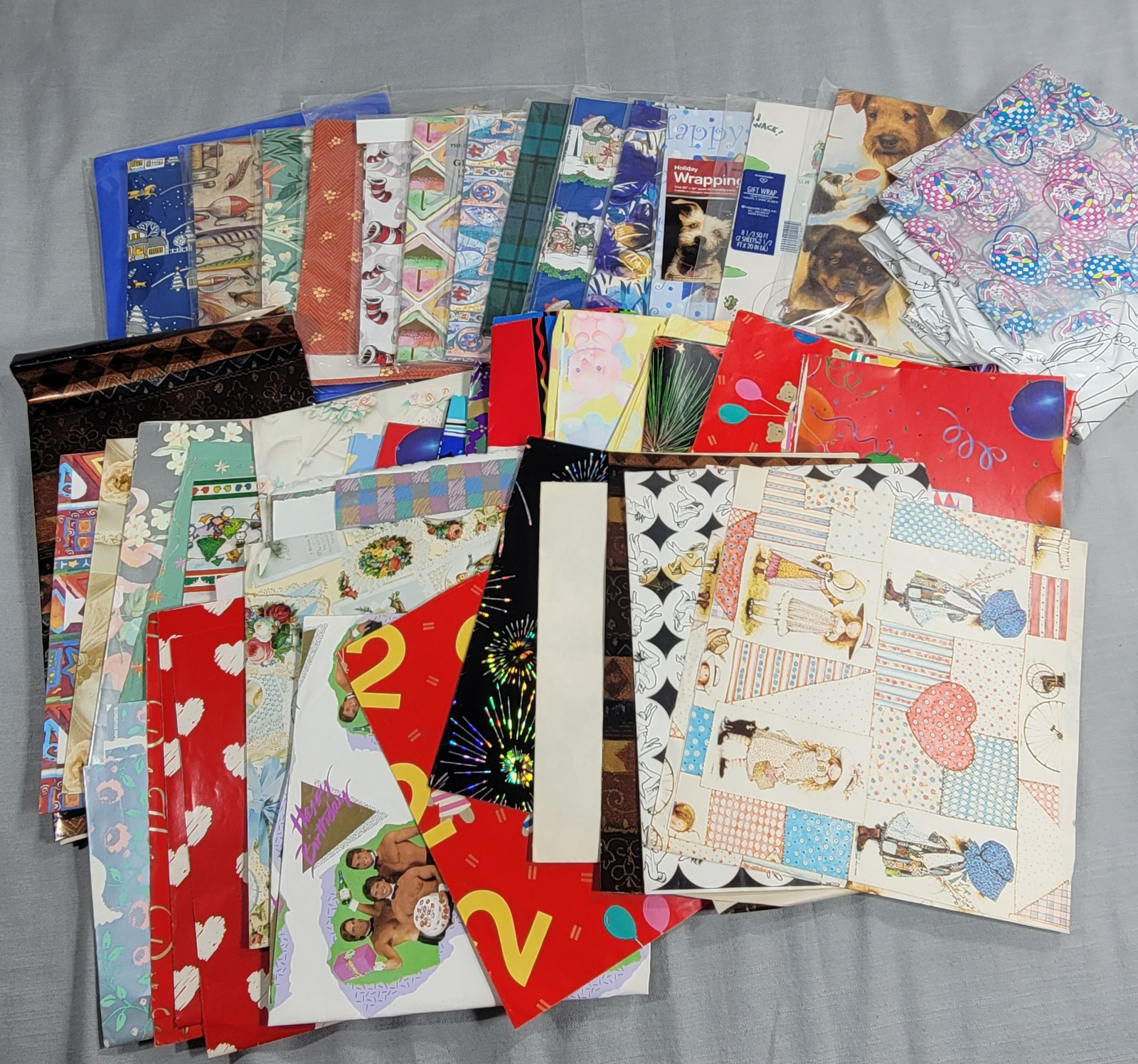 Lot of Vintage Wrapping Paper Sheets Retro 1980s 90s Gift Wrap Birthday 40+