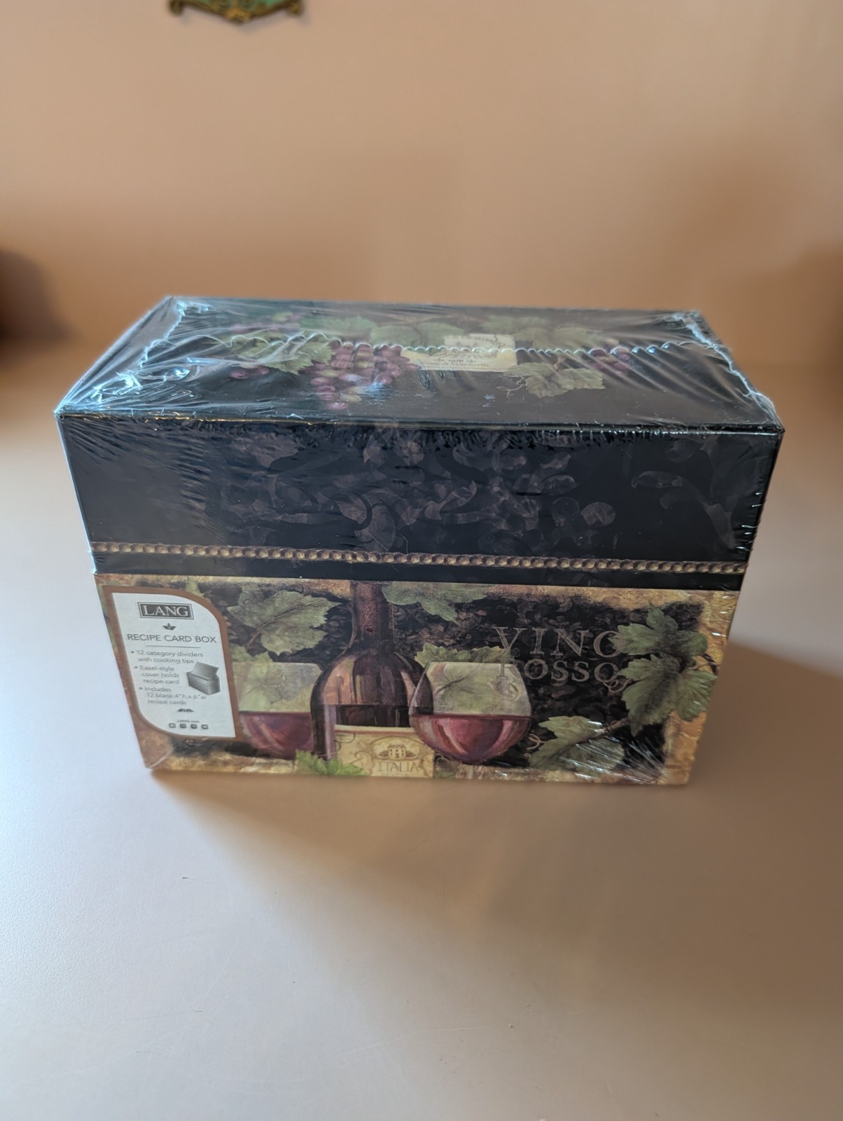 Lang ~ Gilded Wine Recipe Card Box ~ Recipe Cards/Dividers w Cooking Tips/Easel