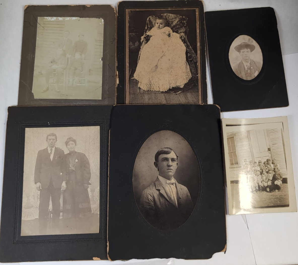 Lot of 6: Antique 1910-1930\'s photos , Couples, Keepsakes, School class, 3X4 AC