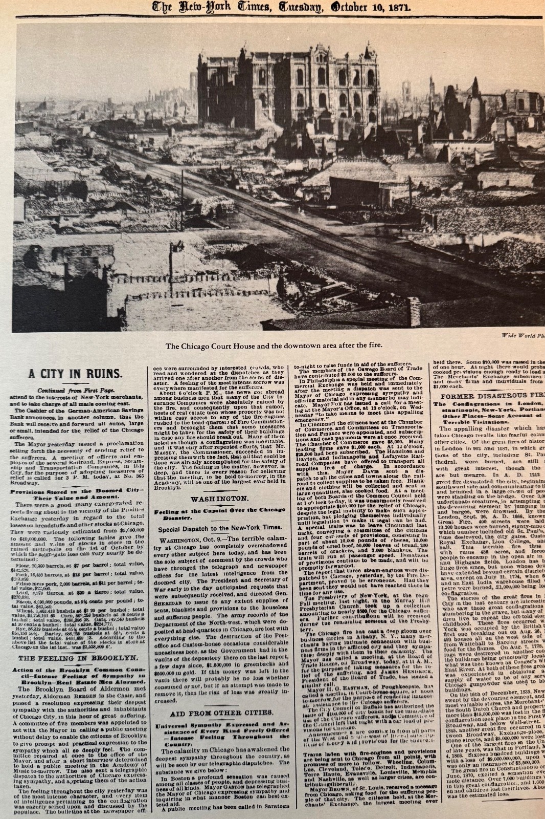Vintage Chicago Fire  NEW YORK TIMES News Article Estate Sale 