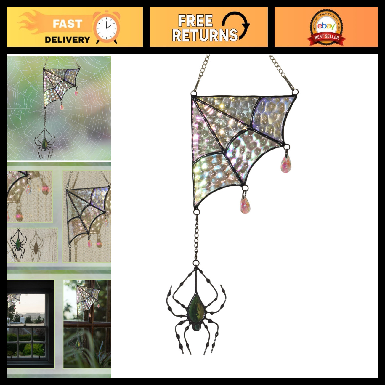 Stained Glass Spider Web Suncatcher - Gothic Window Suncatcher Decor