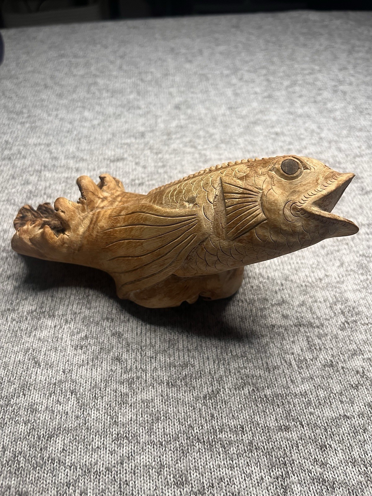 Vintage Hand Carved Wood Fish Sculpture Folk Art Rustic Fishing Decor 7”