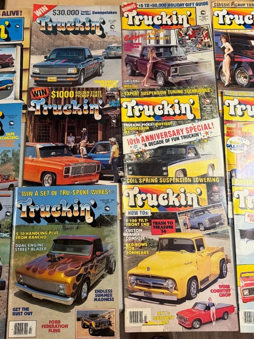 Lot of 12 Vintage 1980s Truckin' Automotive Magazine Bundle Custom Pickups Vans