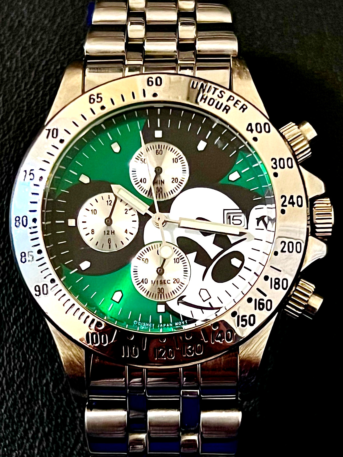 The Disney Store Mickey Mouse Chronograph Watch | Green Dial | Stainless Steel